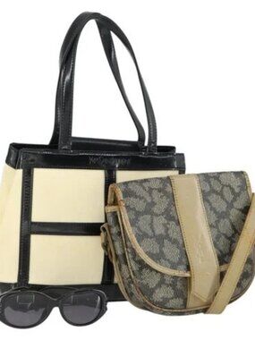 SAINT LAURENT Sunglasses Bag Nylon PVC Plastic 3 Set Black White Auth bs32349